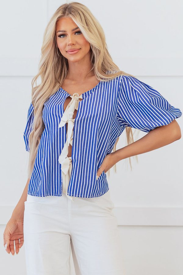 Dream Stripe Tied Front Blouse Fashion