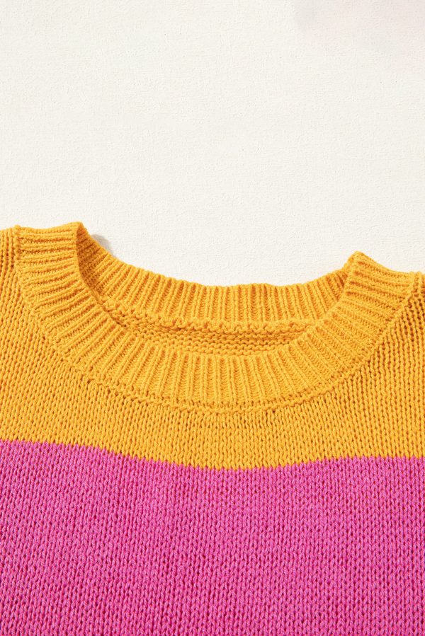 Henley Stripe Color Block Knitted T-shirt Sweater Online now