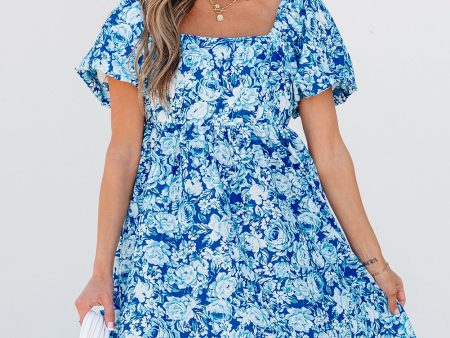 Azalea Floral Puff Sleeve Babydoll Mini Dress on Sale