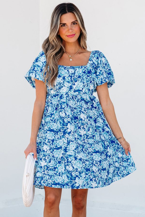 Azalea Floral Puff Sleeve Babydoll Mini Dress on Sale