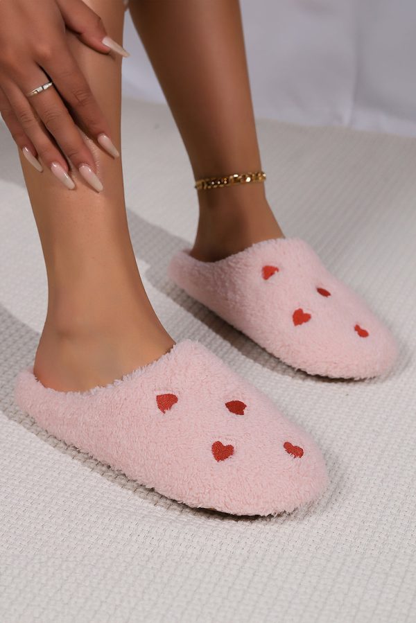 Pink Heart Slip On Plush Slippers Supply