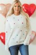 Sequin Heart Waffle Knit Sweater For Sale