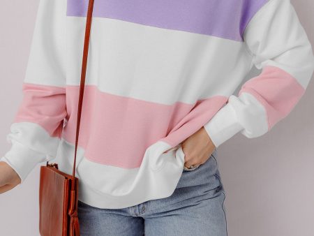 Beige Colorblock Patchwork Drop Shoulder Crewneck Sweatshirt Supply