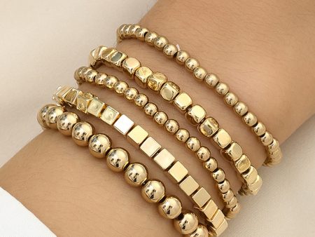 Gold Cube Beaded 5 Pcs Bracelet Online Sale