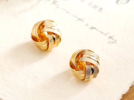 Gold Textured Knot Stud Earrings Sale