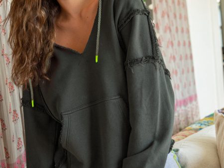 Arya Exposed Seam Raw Edge Hoodie with Pockets Online Hot Sale