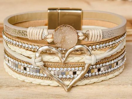 Bohemian Heart Rhinestone Magnetic Buckle Bracelet. Supply