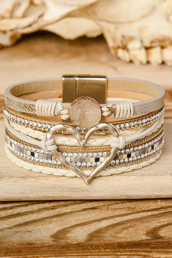 Bohemian Heart Rhinestone Magnetic Buckle Bracelet. Supply