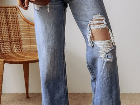 Madilyn Distressed Raw Hem Straight Leg High Waist Jeans For Discount