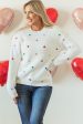 Sequin Heart Waffle Knit Sweater For Sale