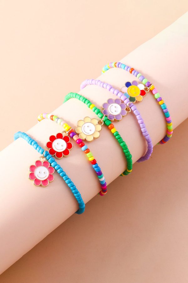 Smiley Flower Beaded Bracelet For Cheap