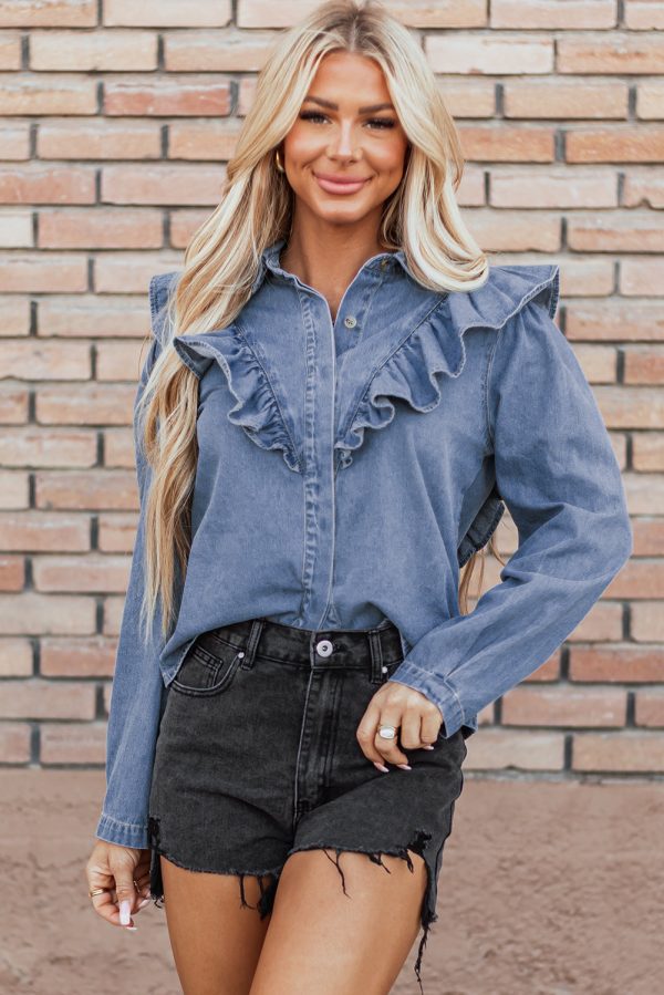 Trinity Denim Ruffled Casual Top Sale