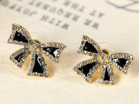 Black Rhinestone Bow Knot Stud Earrings Online Hot Sale