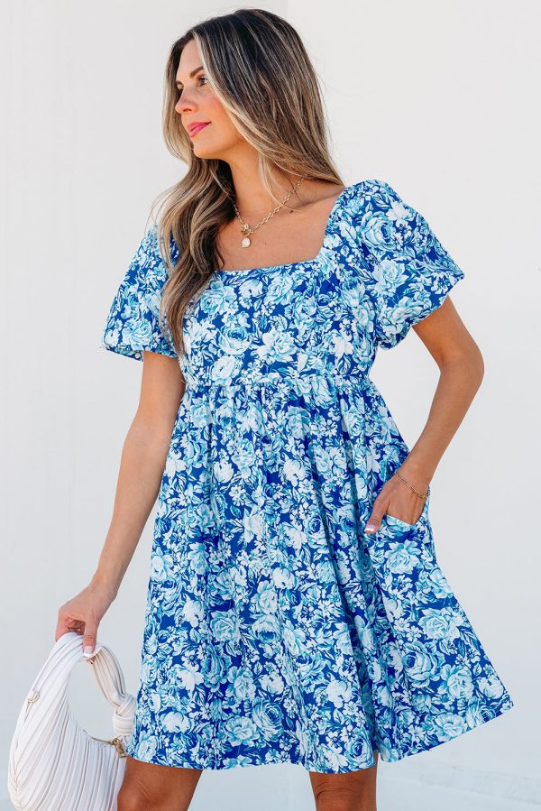 Azalea Floral Puff Sleeve Babydoll Mini Dress on Sale