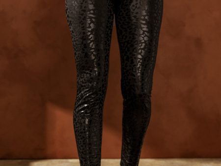 Adelaide Shiny Leopard Textured Leggings Online Sale