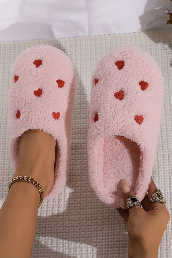 Pink Heart Slip On Plush Slippers Supply