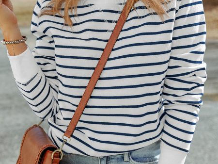 Hannah Striped Print Ribbed Trim Long Sleeve Top Sale