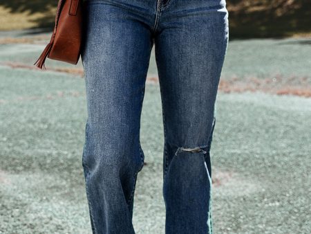 Esme Medium Wash Ripped Straight Leg Jeans Hot on Sale