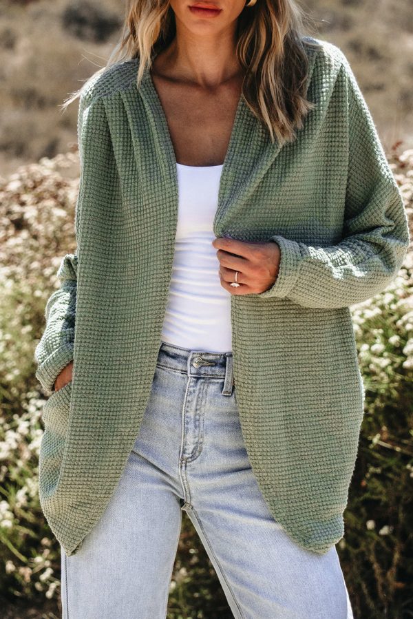 Waffle Knit Open Front Cardigan For Discount