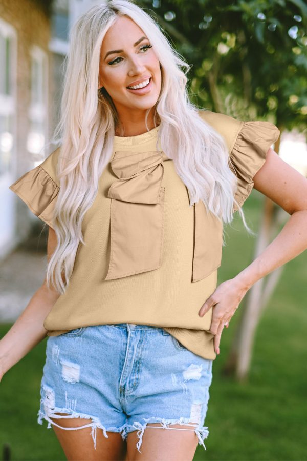 Camilla Two Tone Bow Ruffle Sleeve Top. Discount