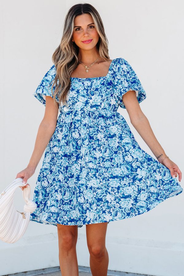 Azalea Floral Puff Sleeve Babydoll Mini Dress on Sale