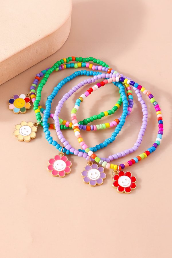 Smiley Flower Beaded Bracelet For Cheap