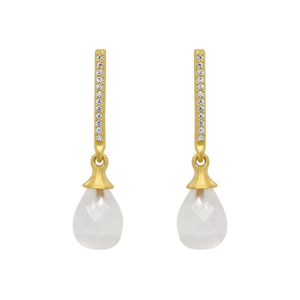 Teardrop Pave Earrings Gold With Moonstone on Sale