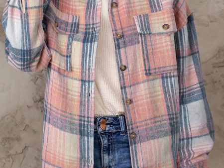 Addison Plaid Flap Pockets Shacket Discount