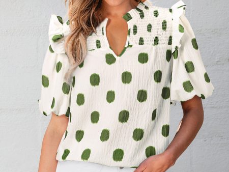 Nylah Polka Dot Shirred Yoke Blouse Sale