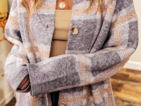 Ana Fuzzy Plaid Collared Button Up Cardigan For Cheap