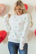 Sequin Heart Waffle Knit Sweater For Sale