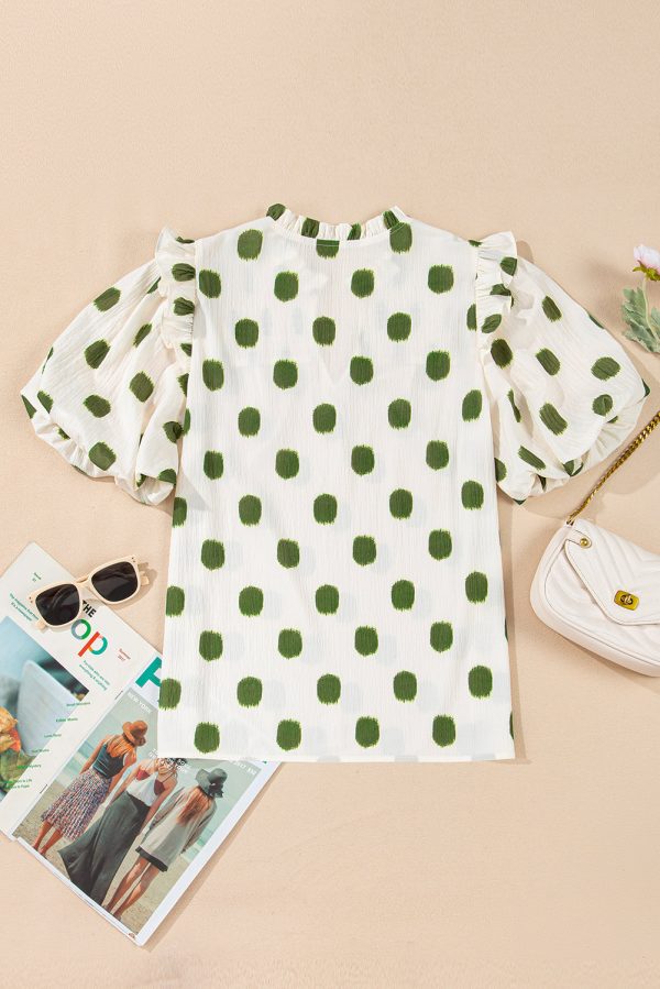 Nylah Polka Dot Shirred Yoke Blouse Sale