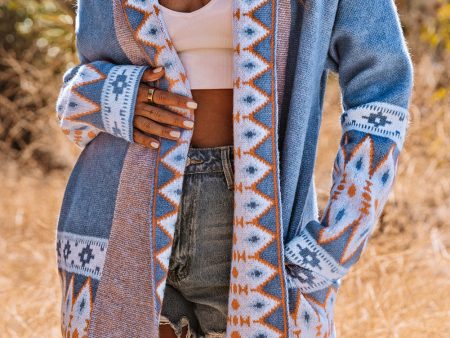 Ariah Aztec Print Open Front Knitted Cardigan Discount