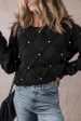 Valerie Pearl Embellished Rhombus Pattern Sweater Discount