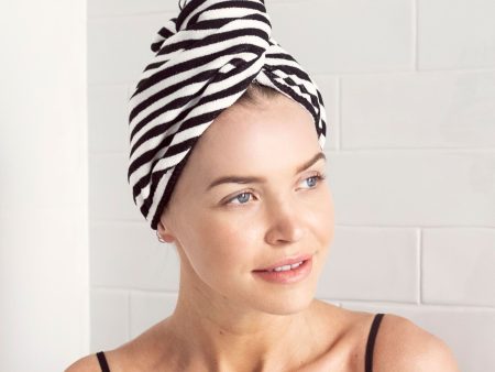 Riva Hair Towel Wrap - Monochrome Stripe on Sale