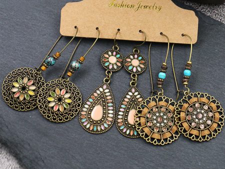 Boho Retro Hollow Dangle Earrings Set For Discount